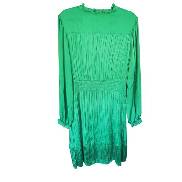 Estelle Emerald Green Shirred Long Sleeve Satin Pleated Dress 2X Holiday Event - Picture 4 of 10